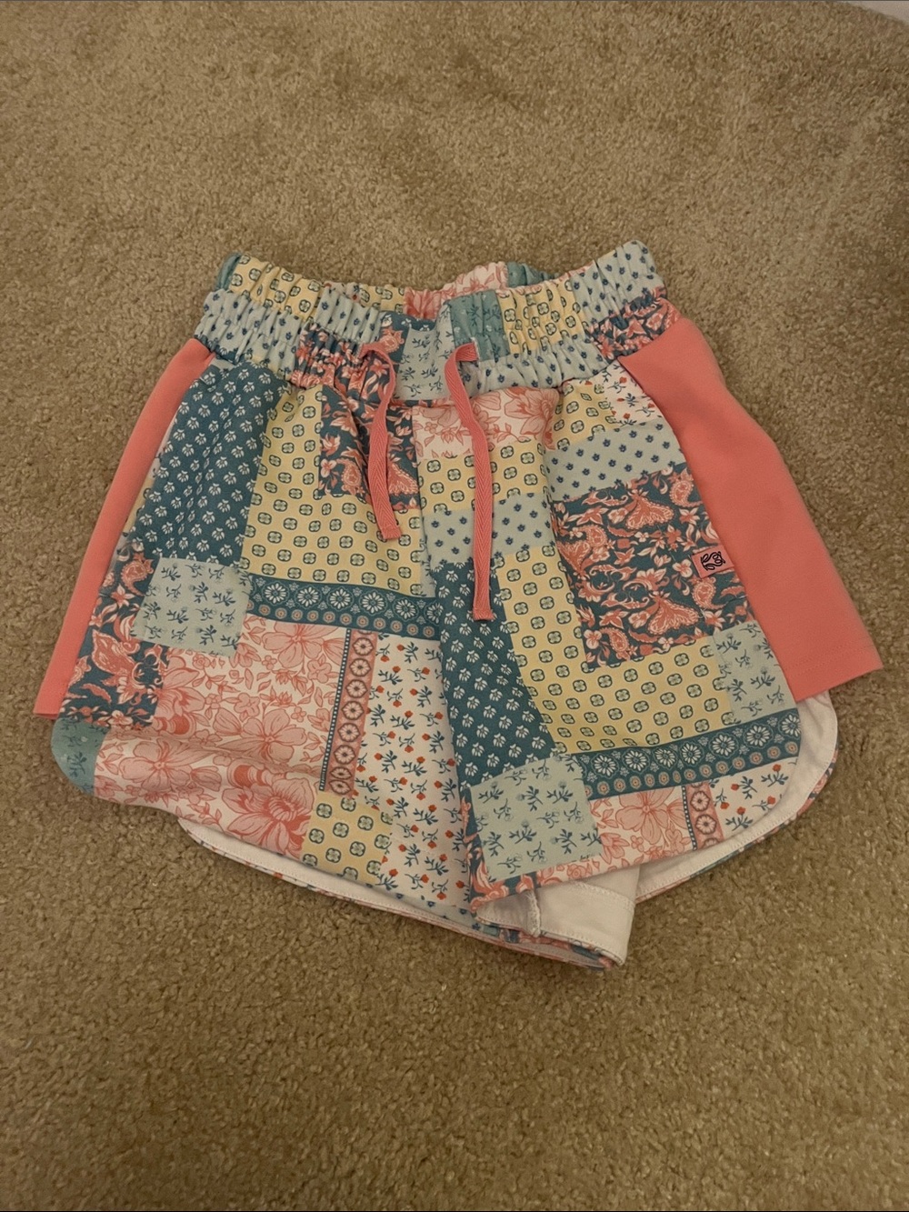 Simply Southern Coral and Teal Patchwork Athletic Shorts